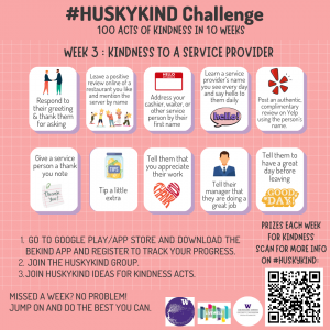 Pink graphic for week 3 of #huskykind with acts