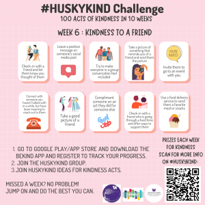 Light pink graphic for week 6 of #huskykind with acts