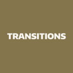 A gold-colored box with text that reads: transitions.