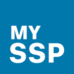 A teal-colored box with white text that reads: MY SSP.
