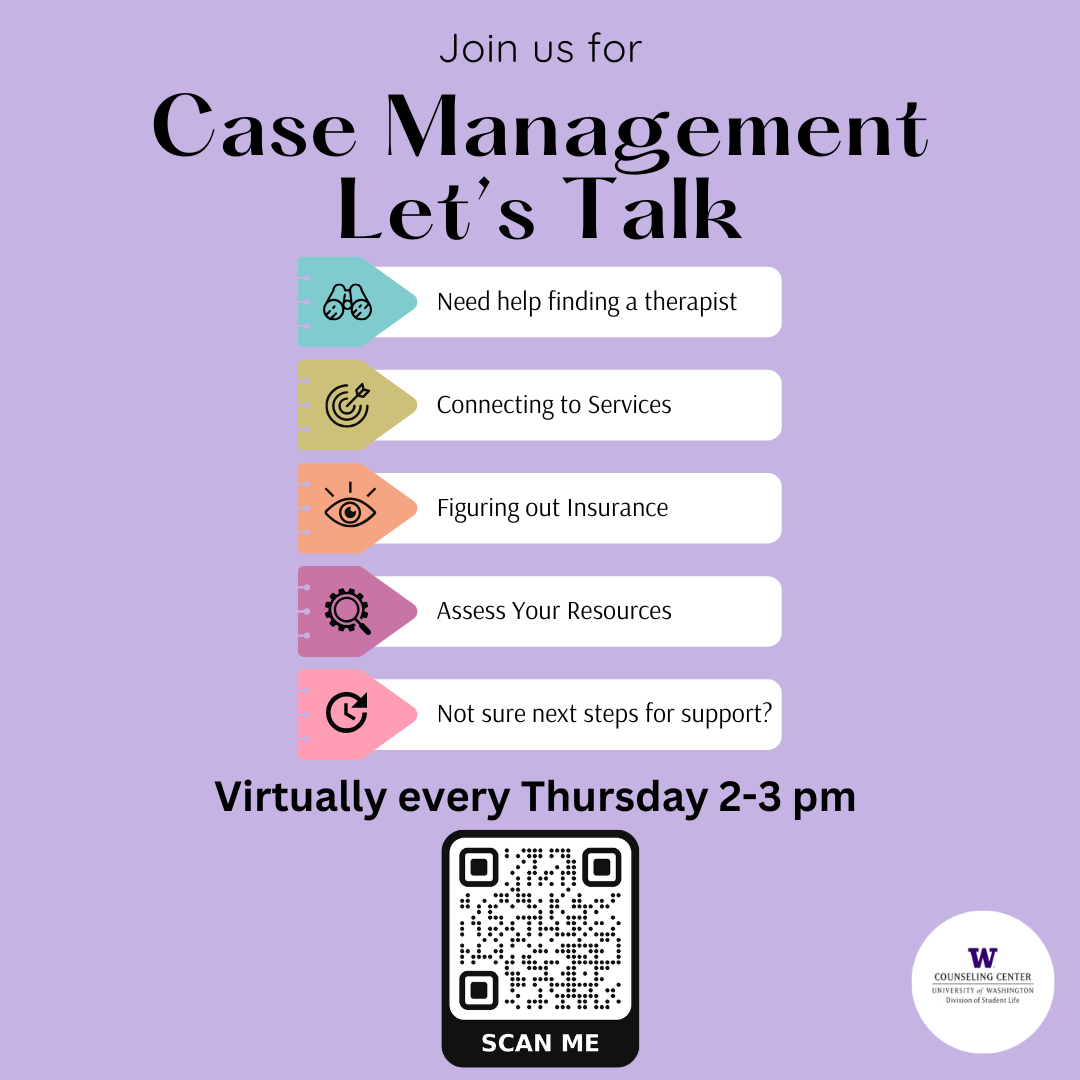 Case Management Let's Talk - Scan QR code to set a virtual appointment every Thursday from 2-3p