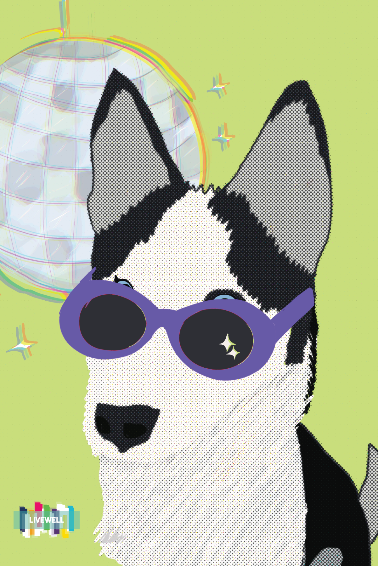 Gratitude postcard image of a husky wearing shades