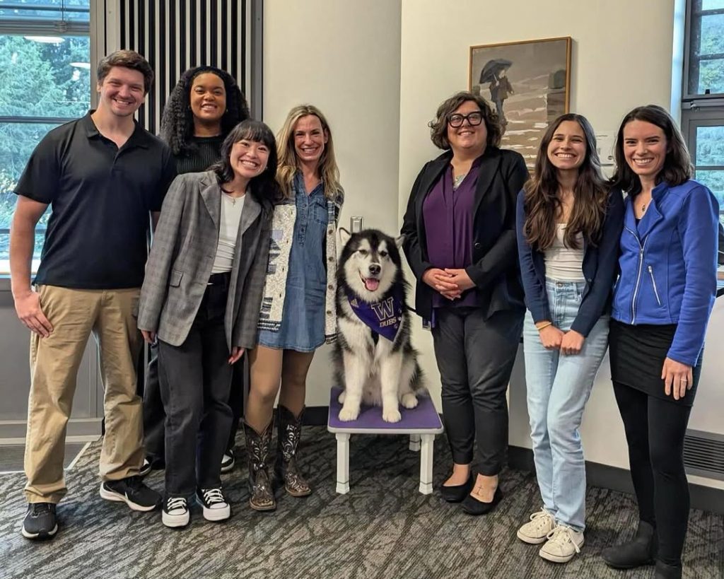 LiveWell team with Dubs, the husky mascot for the University of Washington