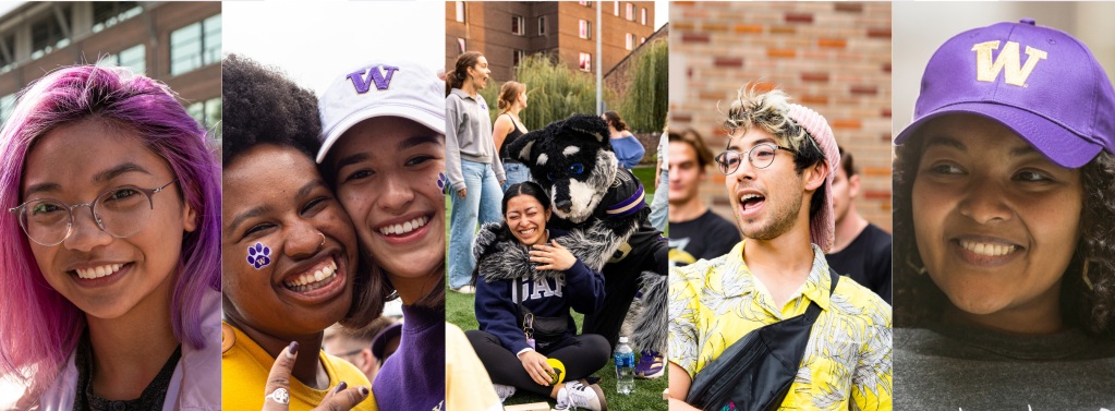 Photos of students smiling on the UW campus.